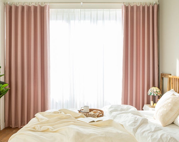 Set of 2 Coral Pink Minimalist Blackout Curtains Linen Look Blackout Curtains Bedroom Curtain Panel Insulating Room Darkening Solid Blackout Etsy UK