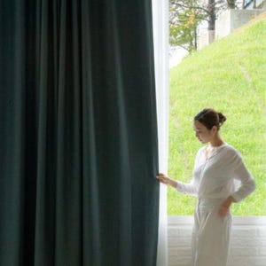 Teal Blue Blackout Curtains Minimalist Linen Look Custom Drapery Bedroom Living Room Green Panels Insulating Hotel Grade Look Set of 2