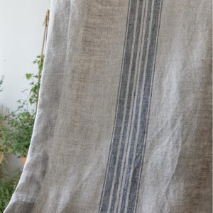 100% linnen gordijnen zwaar blauw gestreept rustiek graan zak verzacht Europese gordijnen Franse stijl woonkamer slaapkamer draperie set van 2