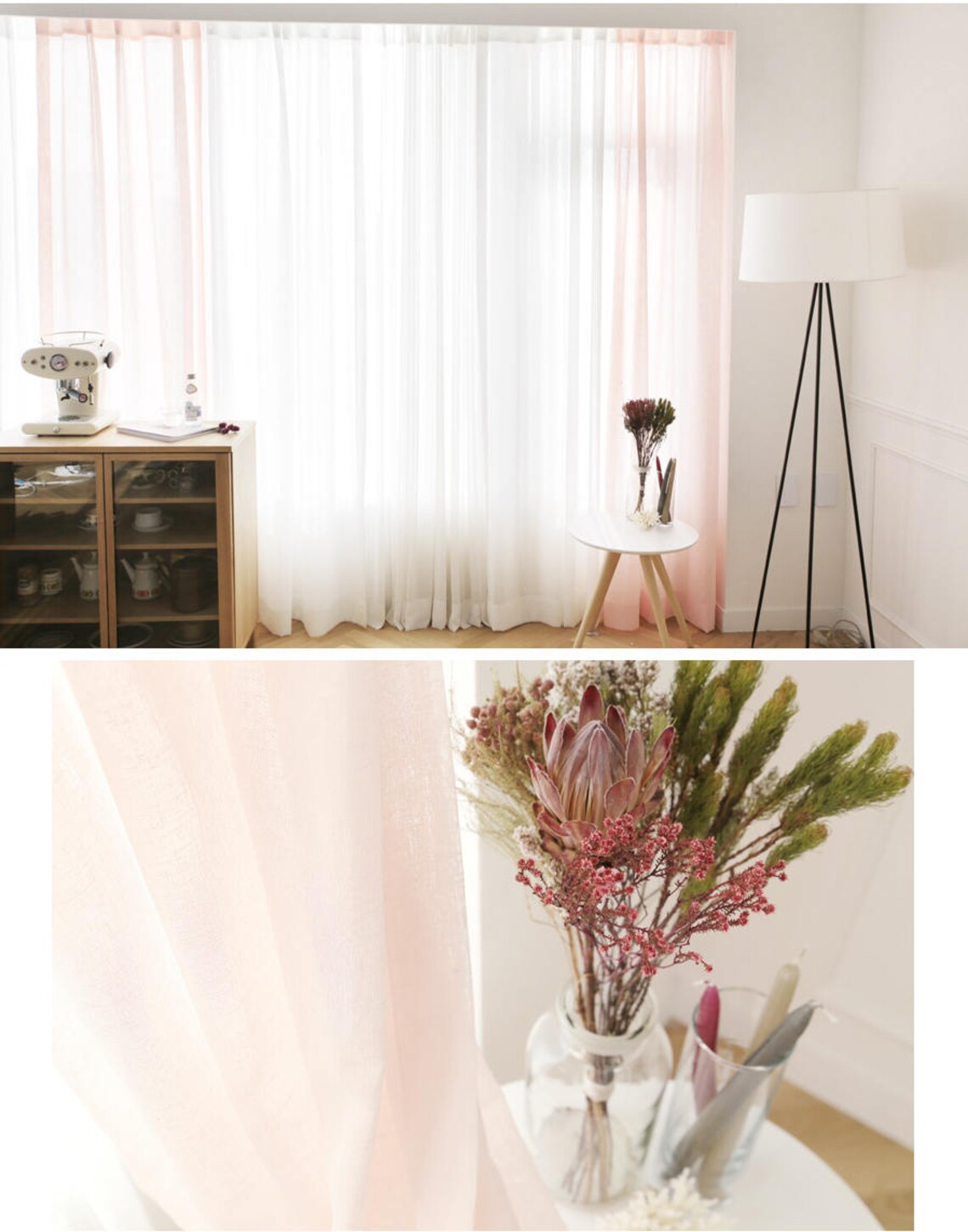 Light Pink Linen Look Sheer Curtains Voile Drapery Curtains Etsy