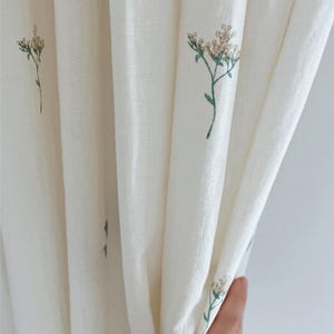 Minimalistische bloemen witte linnen gordijnen Cottage gordijnen Retro Boho gordijnpaneel aangepaste gordijnen woonkamer eetkamer Cafe valletjes Set van 2