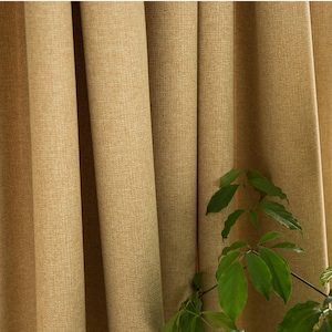 Yellow-Beige Heavy Weight Minimalist Blackout Curtains Set of 2 Mid Century Modern Window Drapery Nursery Bedroom Thermal Insulating Panels