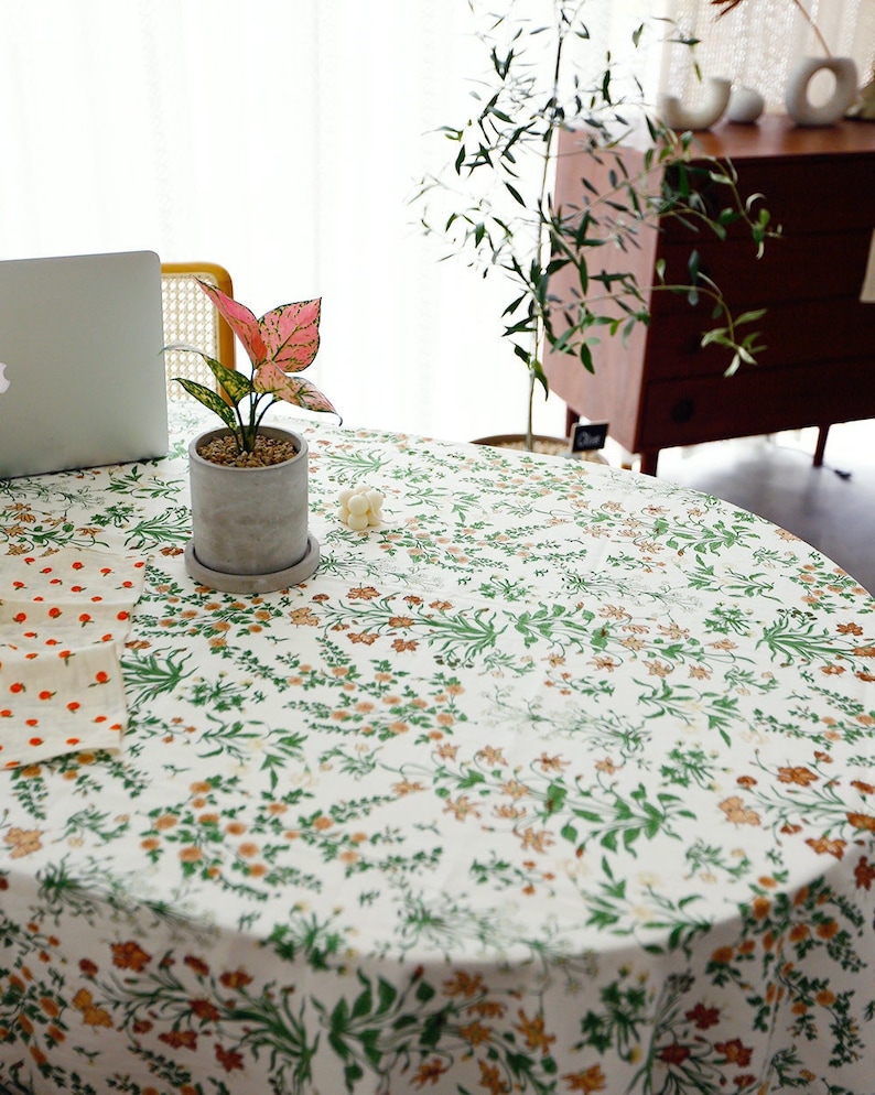 Modern Floral Pattern Table Tablecloth Wildflower Washed Linen Shabby Chic Floral Pattern Table ...