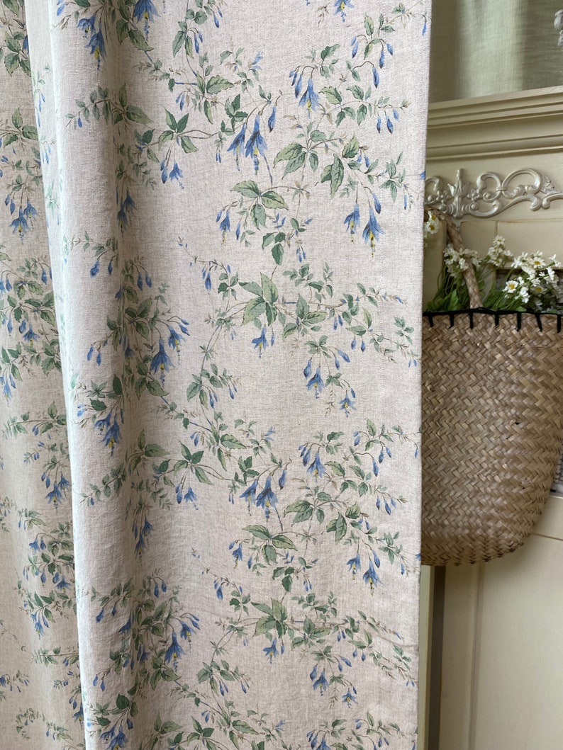 Set of 2 Natural Botanical Linen Curtain Garden Plants Drapes Natural Linen French Country Curtains Custom Linen Drapes Kitchen Cafe Valance image 3