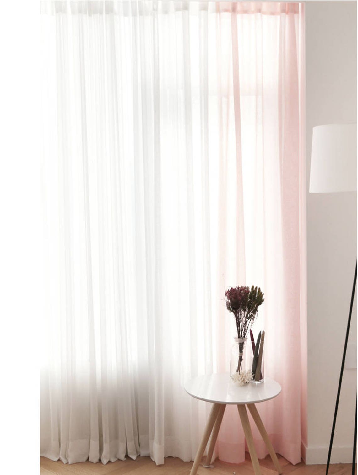 Light Pink Linen Look Sheer Curtains Voile Drapery Curtains Etsy