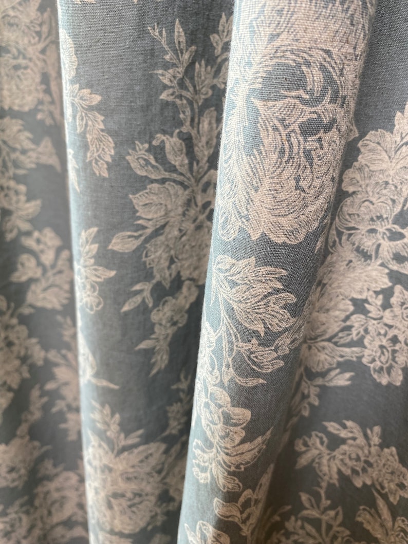 Set of 2 Dusty Blue Farmhouse Linen Curtains Botanical Wildflower Curtain Panel French Country Flower Pattern Drapes Kitchen Cafe Valance image 6