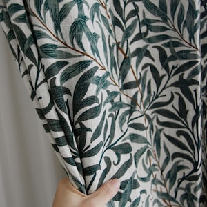 William Morris Leaves Linen Curtains Botanical Pattern Drapes Cottage Retro Leaf Custom Drapery Living Room Bedroom Cafe Valances Set of 2