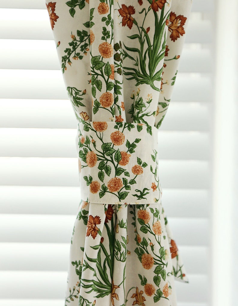 Farmhouse Linen Curtains Wildflower Botanical Curtain Panel Retro