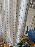 Shabby Chic Linen Curtains Floral Striped Curtain Panels Blue Flower Striped Modern Vintage Vibe Window Bedroom Kids Room Drapery Set of 2 product logo