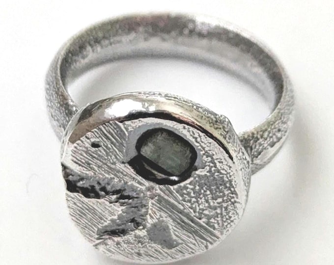 Raw Emerald Sandcast Sterling Silver Ring: Brutalist Unisex Jewelry,  US Size 7.5