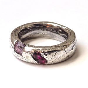 Sandcast Sterling Silver Ruby Ring: Unisex Domed Band, US Size 6