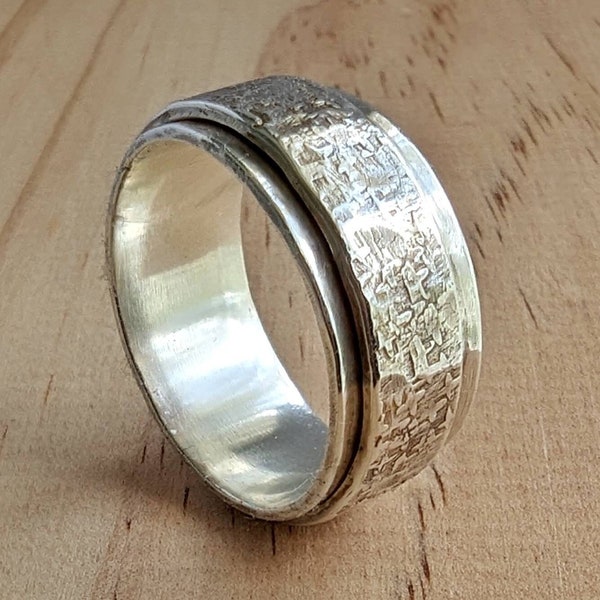 bague toupie en argent, bande d'anxiété à motifs, bague agitée en argent, sur commande, taille personnalisée, bague unisexe, bague pour homme, bague pour femme