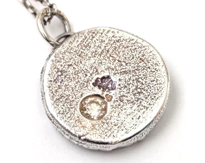 Sandcast Sterling Silver Pendant: Champagne Moissanite, Rustic Round Charm
