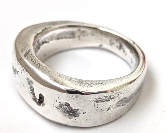 Brutalist Sterling Silver Ring: Chunky Sandcast Unisex Band, US Size 8.5