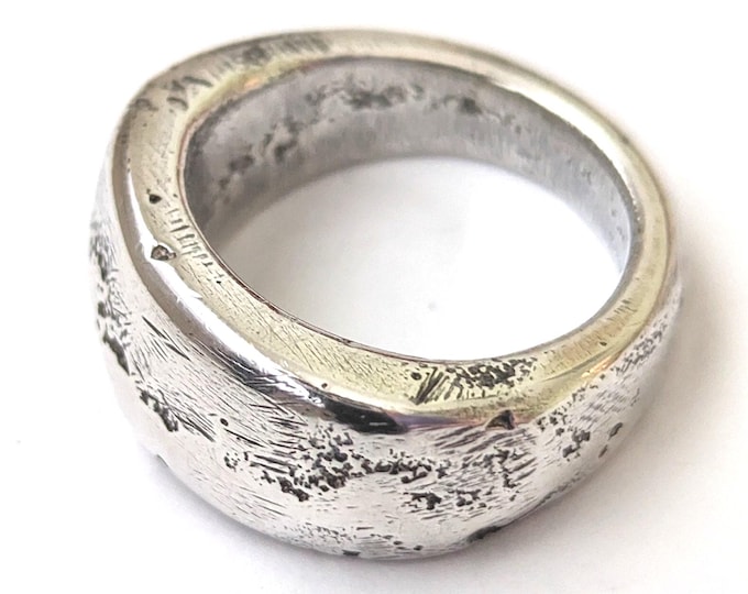 Chunky Sterling Silver Ring: Sandcast Molten Metal Band, US Size 6.5
