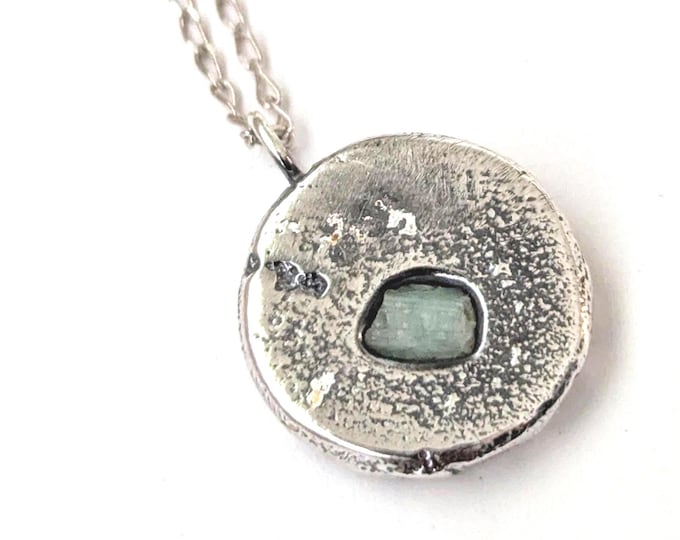 Sandcast Sterling Silver Emerald Pendant: Rustic Unisex Jewelry