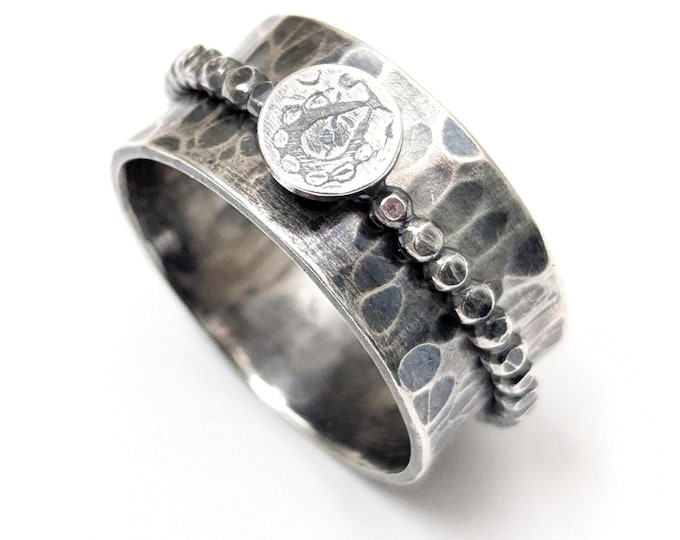 Hammered Sterling Silver Spinner Ring: Beaded Meditation Ring, US Size 9.5