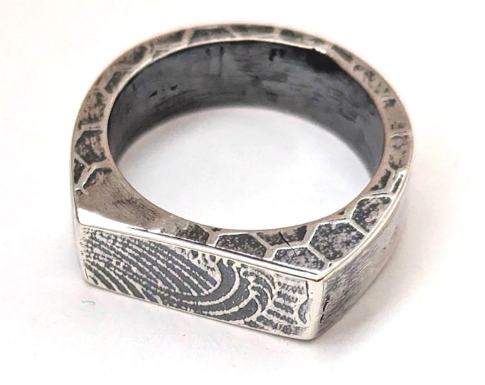 Brutalist Sterling Silver Signet Ring: Modern Artistic Style, Hollow Form, US Size 11.5