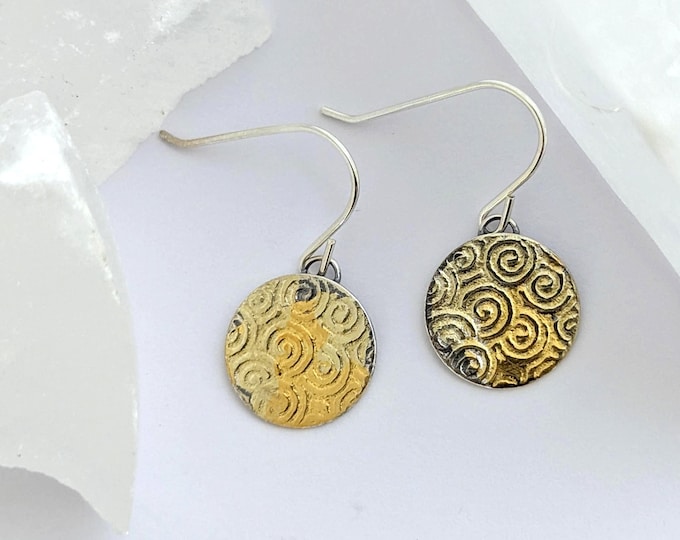 Fine silver and gold circle earrings petite size