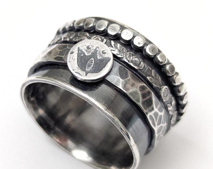 Silver spinner ring, meditation ring, mindfulness ring, sterling silver ring, modern ring, birthday gift, size P