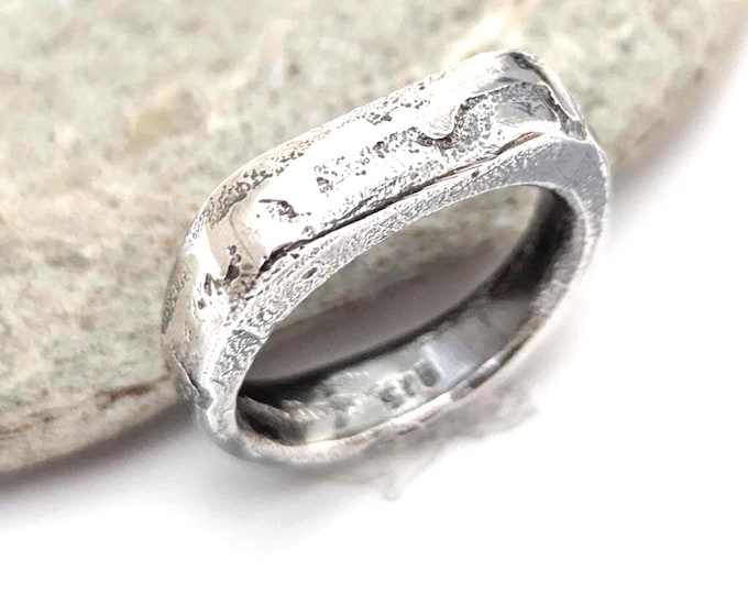 Brutalist silver ring, organic style, unisex ring, modern rustic ring,  sandcast, silver wedding ring, engagement ring, solid silver, size M