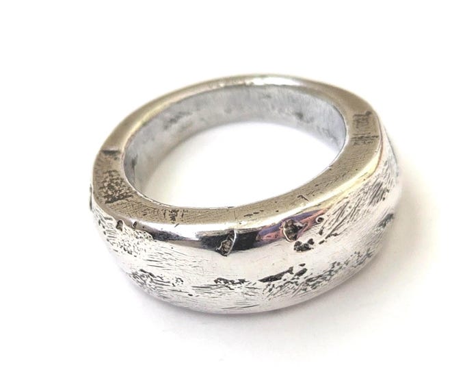 chunky solid silver ring, natural texture ring, organic look band, unique molten metal ring, brutalist design ring, unisex, size M