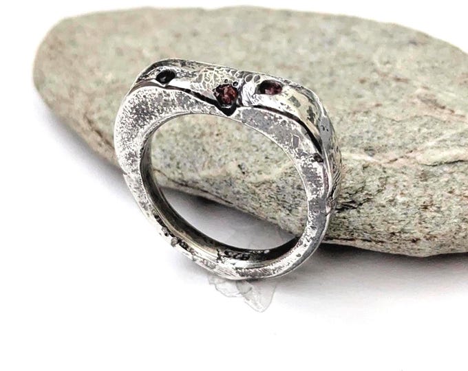 Silver Sapphire Ring, Sandcast Brutalist Style, Engagement Ring, US size 9
