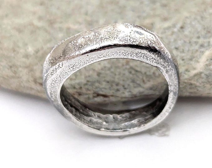 Sandcast silver ring, wedding band, solid silver ring, brutalist ring, modern rustic ring, engagement ring, unisex style, size N