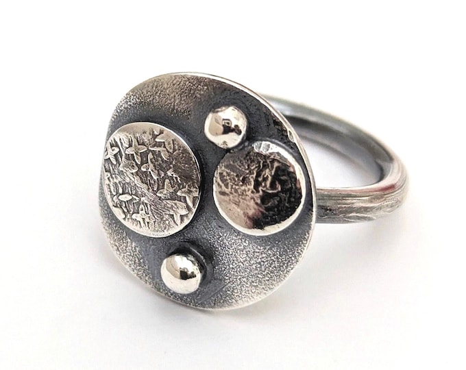 Punk style ring, modernist ring, brutalist punk ring, round moody ring, gothic style, artistic ring, size P