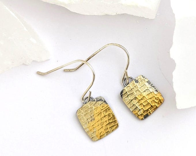 Fine silver and gold square earrings