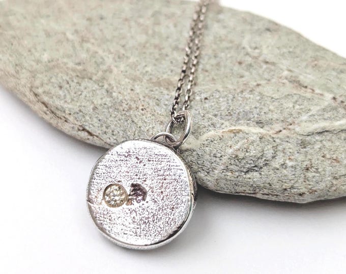sandcast silver pendant, champagne moissanite, brutalist style, natural rustic texture, unique anniversary gift, unisex, pendant only