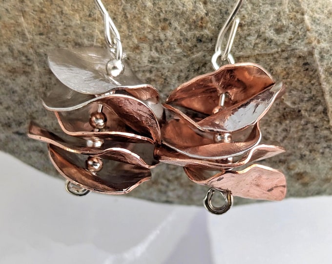 Silver and copper fold formed earrings with sterling silver hooks