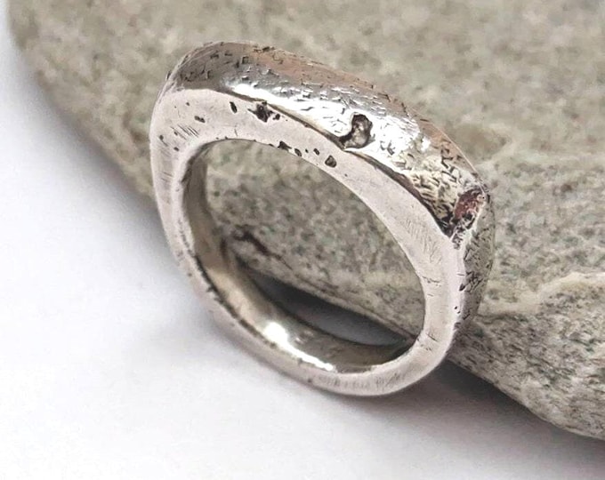 Silver  sandcast signet  ring, made to order.