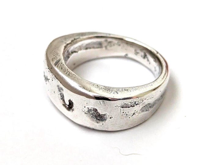 Silver Chunky Ring: Sandcast Unisex Band, Brutalist Punk Ring, US Size 8.5