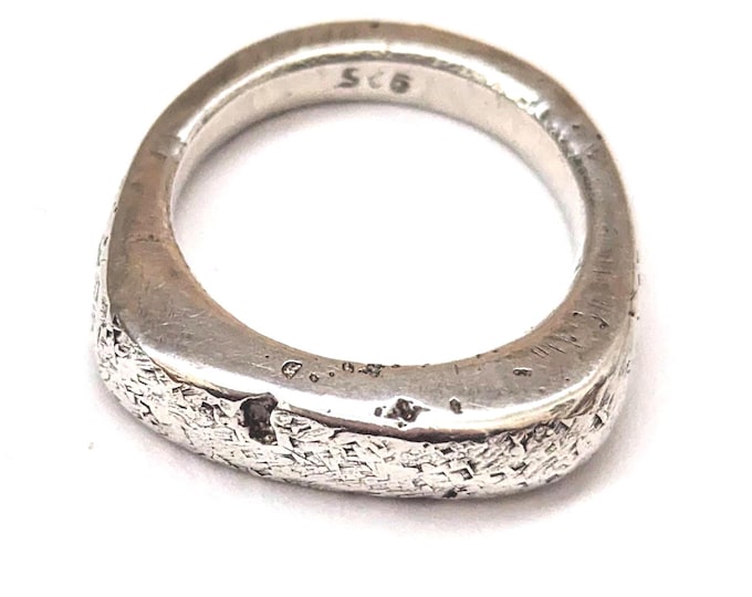 Sandcast Sterling Silver Signet Ring: Hammered Rustic Pinky Band, US Size 5.5