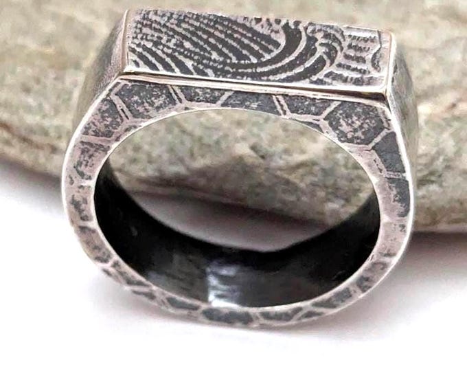 Brutalist Sterling Silver Signet Ring: Modern Artistic Style, Hollow Form, US Size 11.5