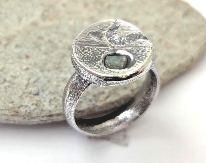 raw emerald sandcast ring, brutalist ring, rustic organic ring, unisex style, engagement ring, birthday gift, unisex style, size O