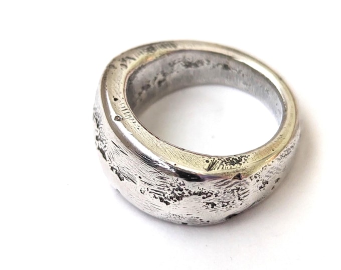 Chunky Sterling Silver Ring: Sandcast Molten Metal Band, US Size 6.5