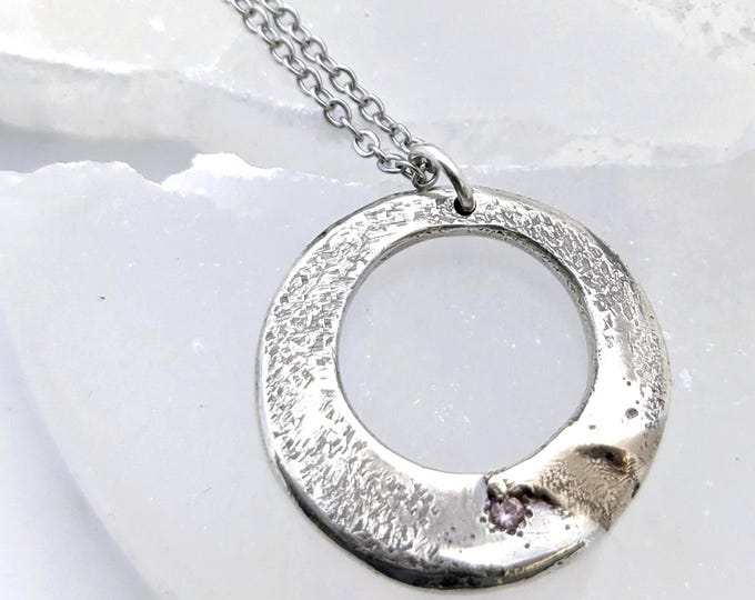 Alexandrite silver and gold pendant; sandcast jewellery, unisex design