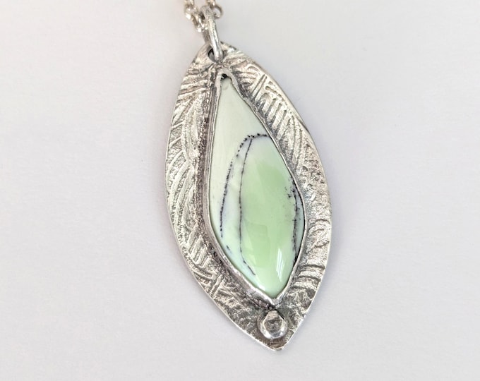 Lemon chrysoprase pendant, handcrafted sterling silver setting: 'and she has grit' motivational message stamped on the back