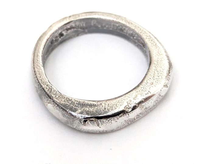 Sandcast Sterling Silver Ring: Rustic Unisex Wedding Band, US Size 7