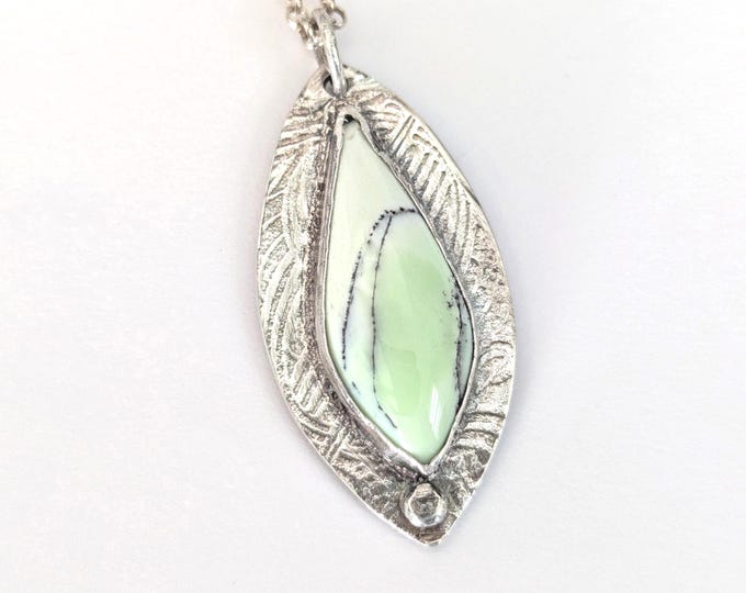 Lemon chrysoprase pendant, handcrafted sterling silver setting: 'and she has grit' motivational message stamped on the back