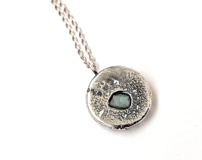 Sandcast Sterling Silver Emerald Pendant: Rustic Unisex Jewelry