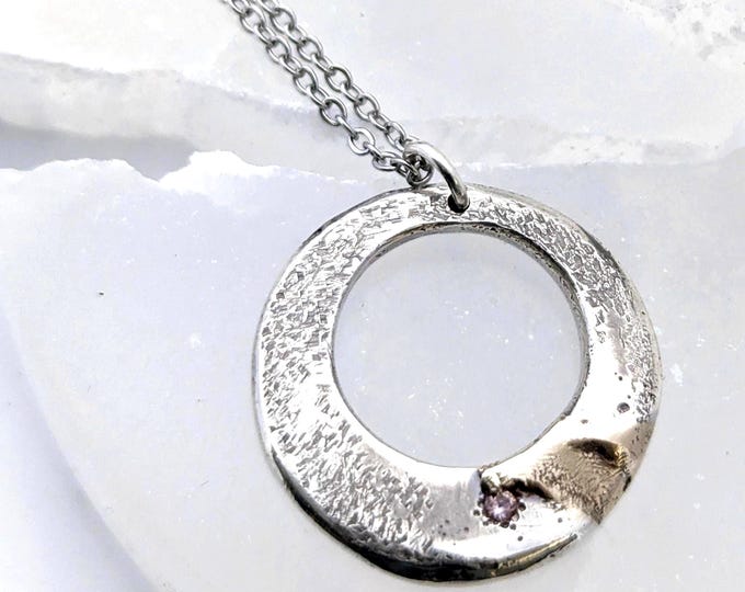 Alexandrite silver and gold pendant; sandcast jewellery, unisex design