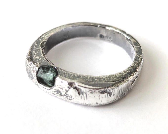 unisex emerald signet; made to order, sandcast ring, raw gemstone