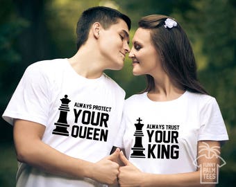 Camisetas de rey y reina, camisetas para parejas, camisetas de ajedrez, camisetas divertidas para parejas, regalo de aniversario, camisetas de rey y reina