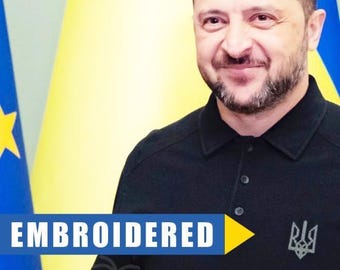 Zelensky long sleeve shirt,trending now,popular now,zelensky embroidered long sleeve shirt,Ukraine polo shirt,ukraine trident,