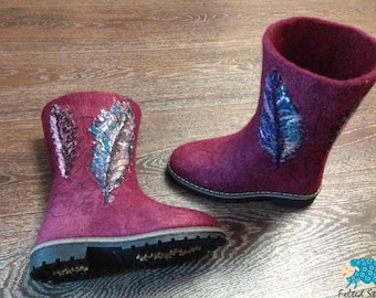 Felted boots - Winter boots - Women boots - Red boots - Warm boots - Snow Boots - Eco boots