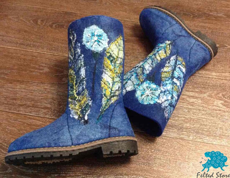 Eco boots Blue boots Snow Boots Women boots Felted boots Warm boots Winter boots
