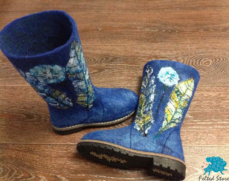 Eco boots Blue boots Snow Boots Women boots Felted boots Warm boots Winter boots